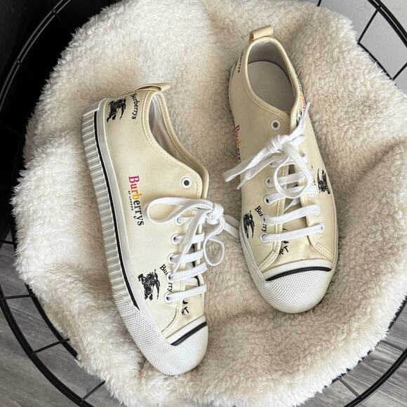 Burberry Canvas Cream Rainbow Printed Sneakers - Picture 1 of 7